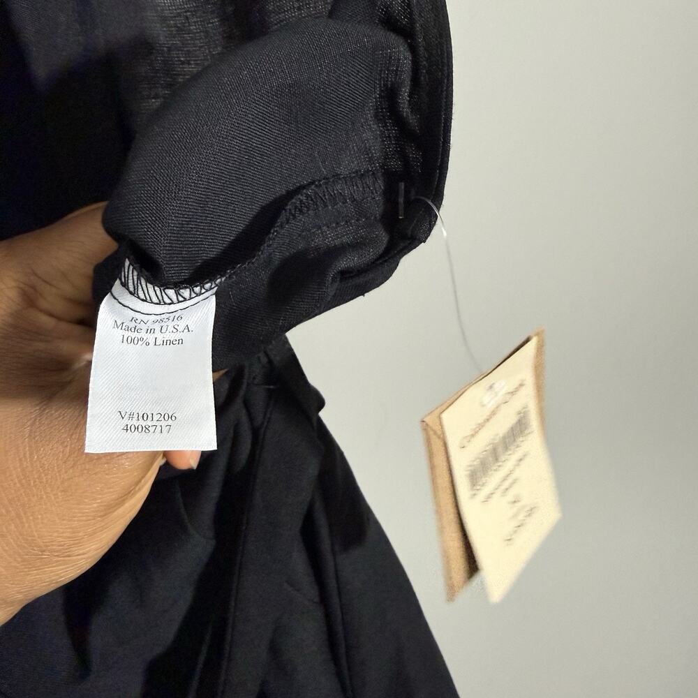 Coldwater Creek Black Linen Maxi Dress Button Front Collared Belt 14 A-line NEW - Picture 7 of 7